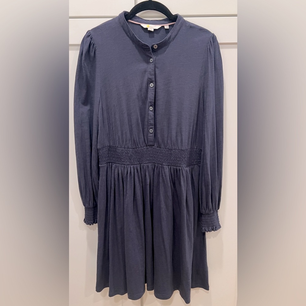 BODEN SMOCKED WAIST DRESS, NAVY, SIZE 10. - Picture 2 of 9